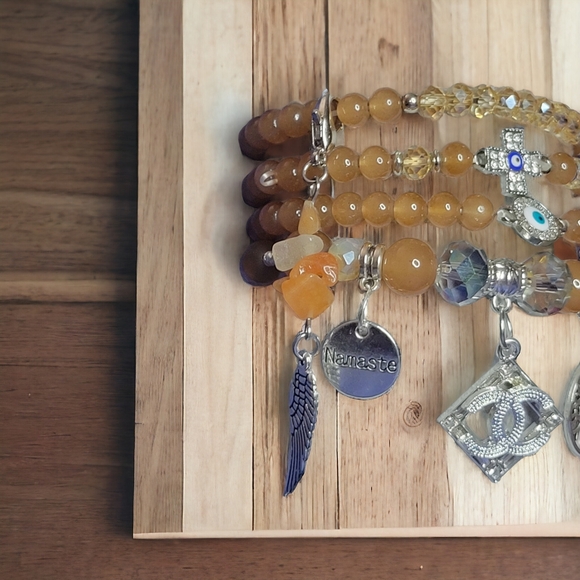 Brown CC Crystal Charmed Bracelets Set - Picture 4 of 7